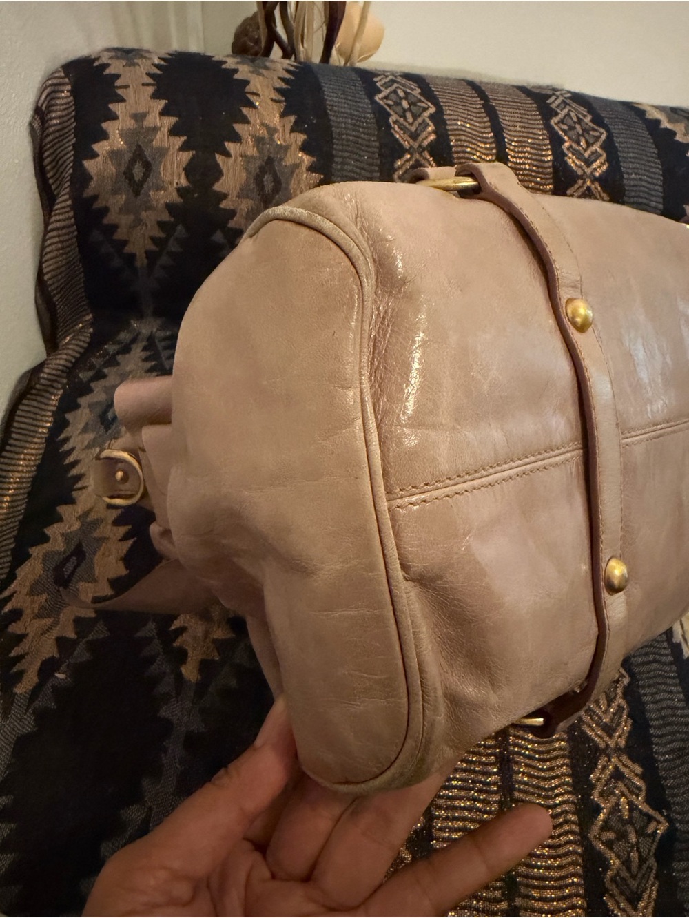 Miu Miu Blush Pink/Beige Leather Satchel with Gold Hardware - Picture 5 of 15